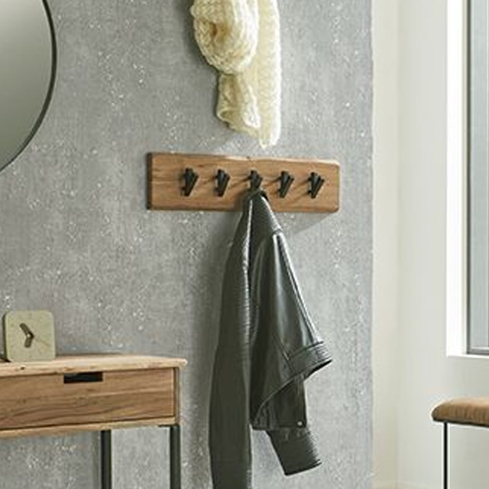 Ozark Wooden Coat Rack With 5 Black Hook In Oak