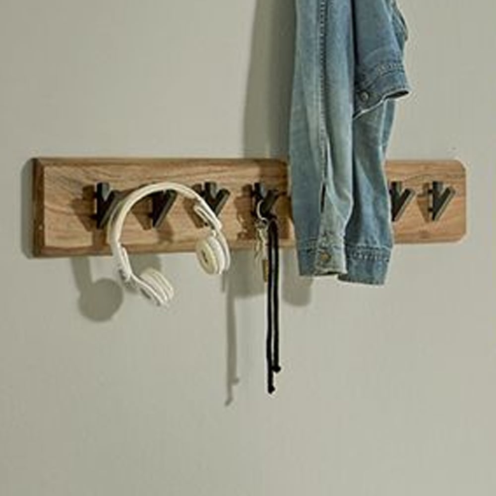 Ozark Wooden Coat Rack With 8 Black Hook In Oak