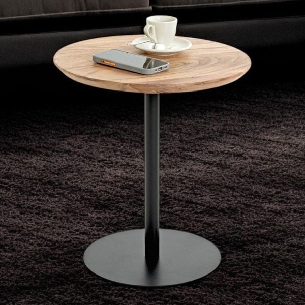 Ozark Wooden Round End Table In Oak Black | Bed Sava