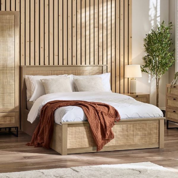 Pabla Wooden Storage Ottoman Double Bed In Oak | Bed Sava