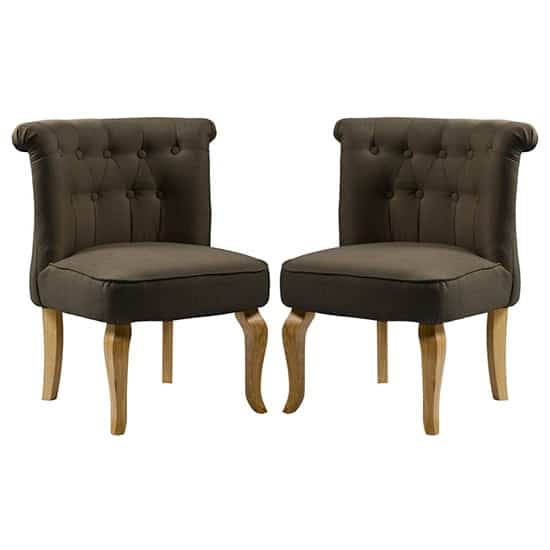 Pacari Brown Fabric Dining Chairs With Wooden Legs In Pair