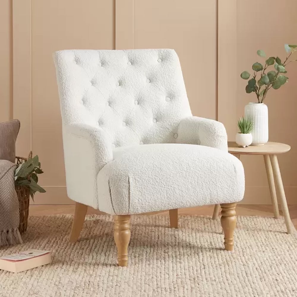 Padston Fabric Bedroom Chair With Oak Legs In White