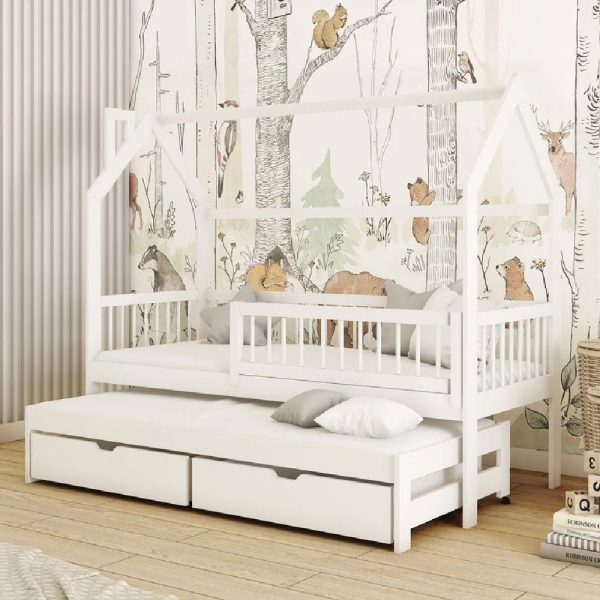 Paige Wooden Day Bed With Bonnell Mattress And Trundle In White | Bed Sava