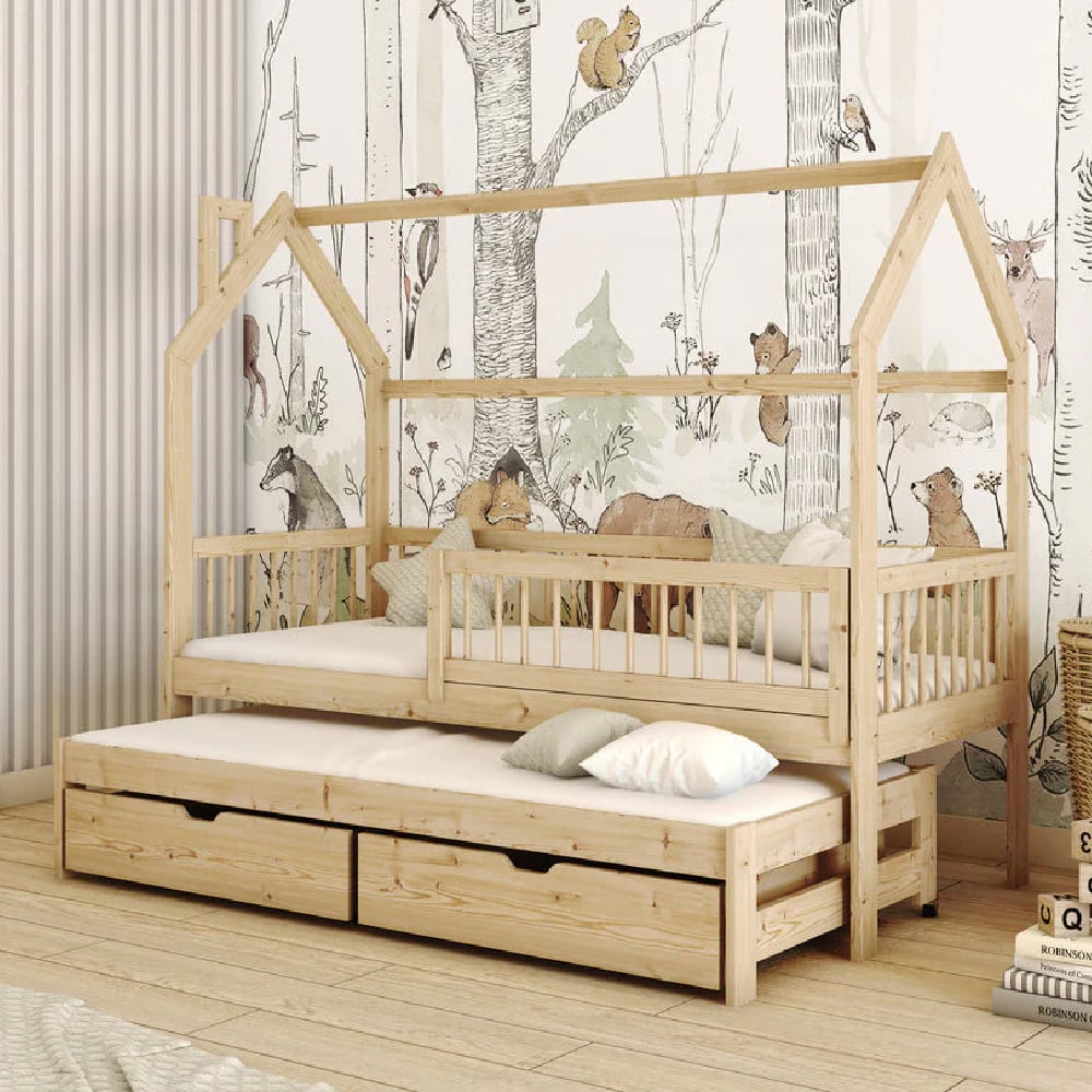 Paige Wooden Day Bed With Foam Mattress And Trundle In Pine