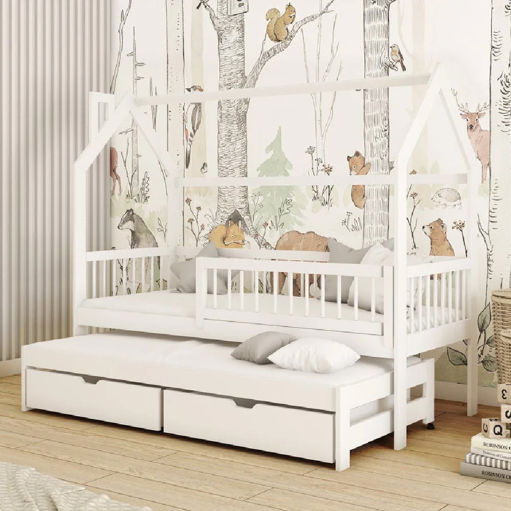 Paige Wooden Day Bed With Foam Mattress And Trundle In White