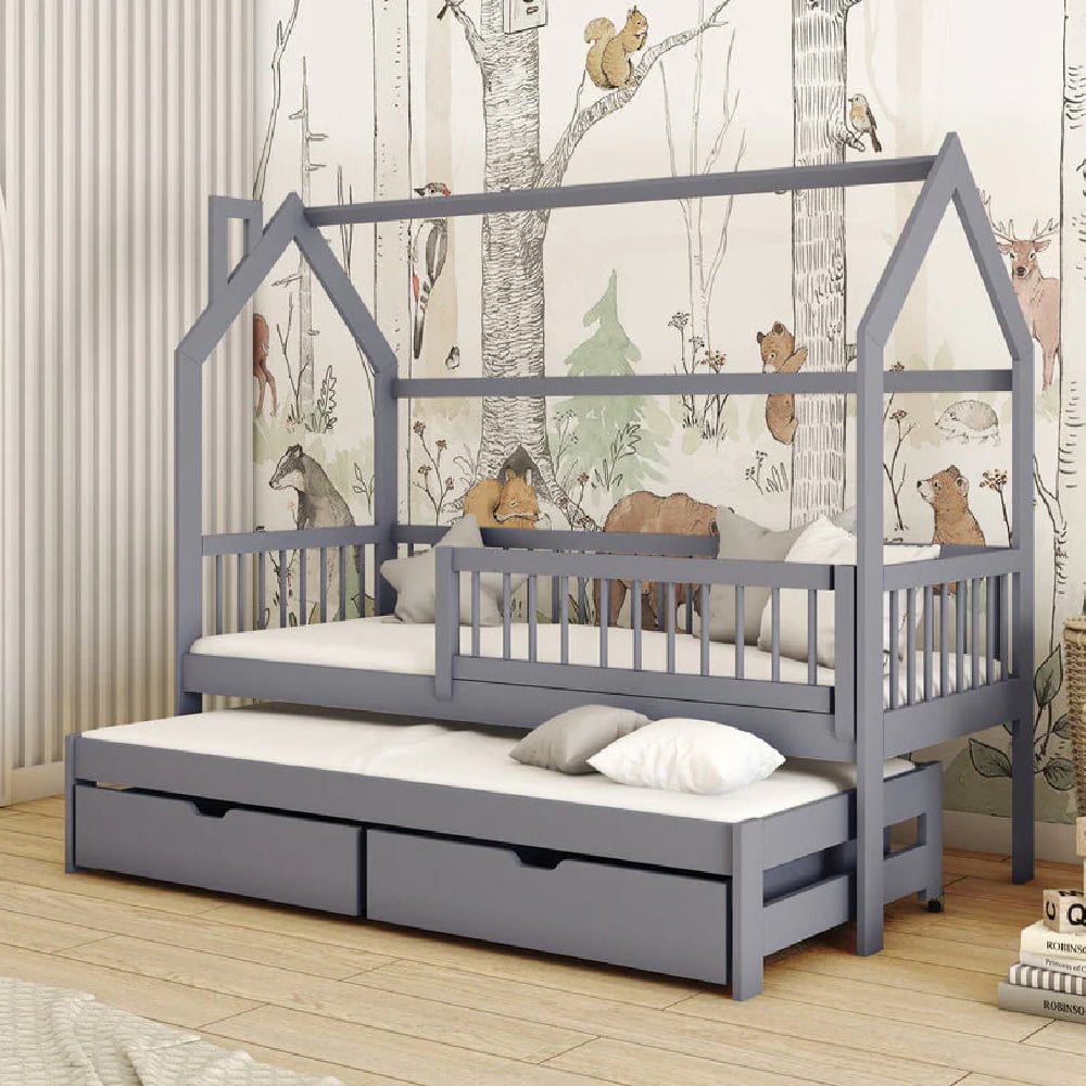 Paige Wooden Day Bed Without Mattress And Trundle In Grey