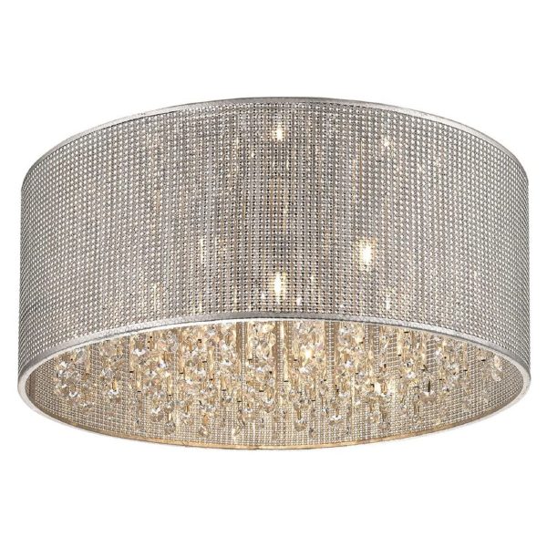 Palace 7 Light Crystal Droplet Flush Light In Chrome Sliver | Bed Sava