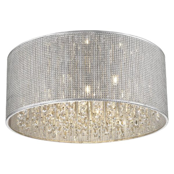 Palace 6 Light Crystal Droplet Flush Light In Chrome Sliver | Bed Sava