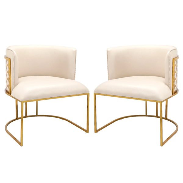 Palmer Beige Faux Leather Dining Chairs With Gold Frame In Pair | Bed Sava
