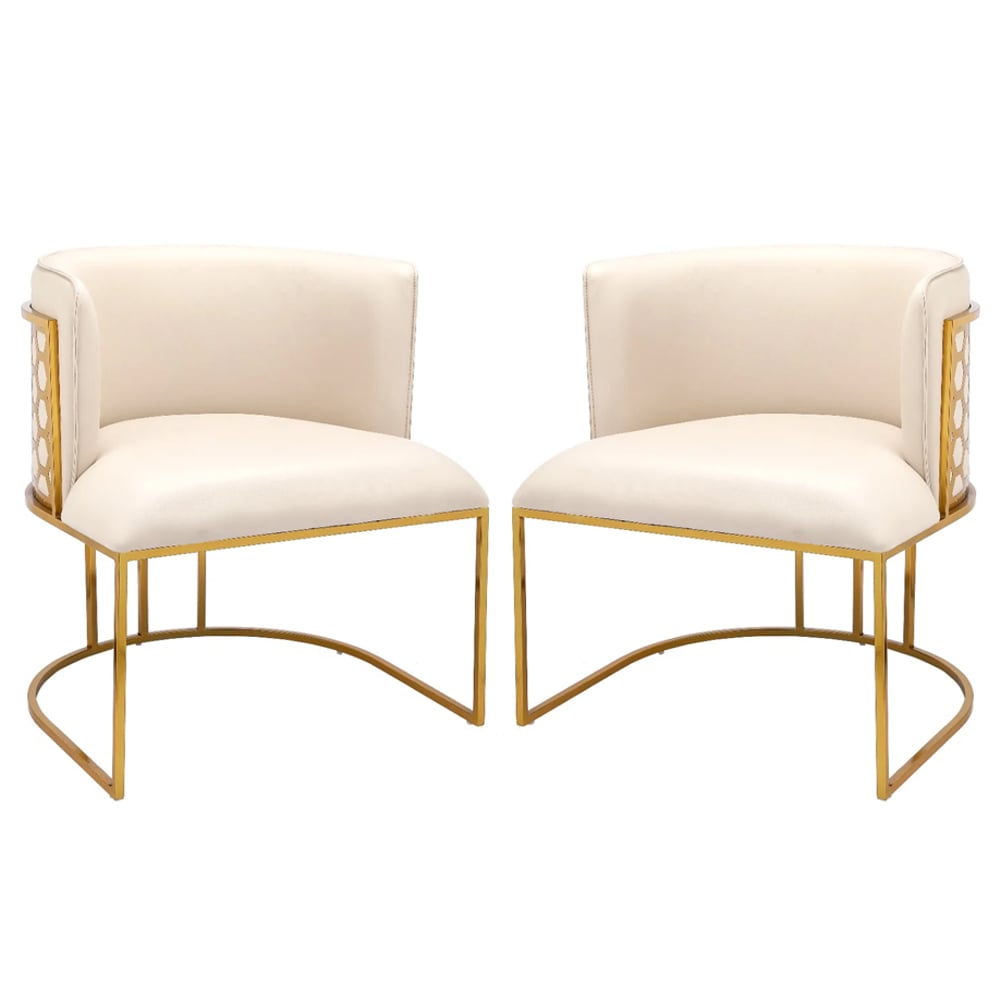 Palmer Beige Faux Leather Dining Chairs With Gold Frame In Pair