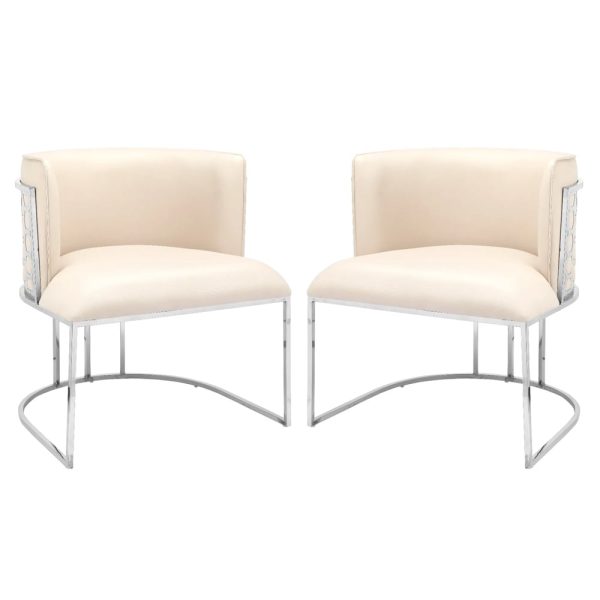 Palmer Beige Faux Leather Dining Chairs With Silver Frame In Pair | Bed Sava