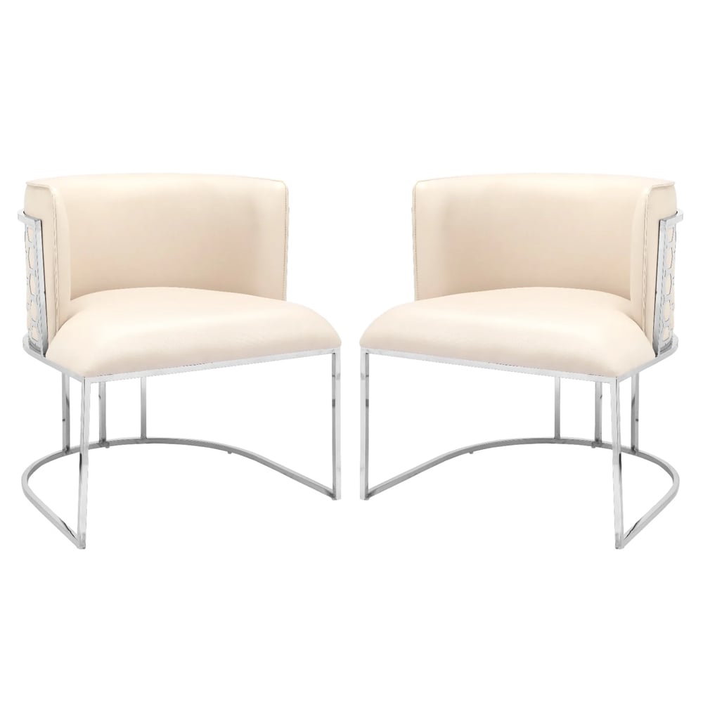 Palmer Beige Faux Leather Dining Chairs With Silver Frame In Pair