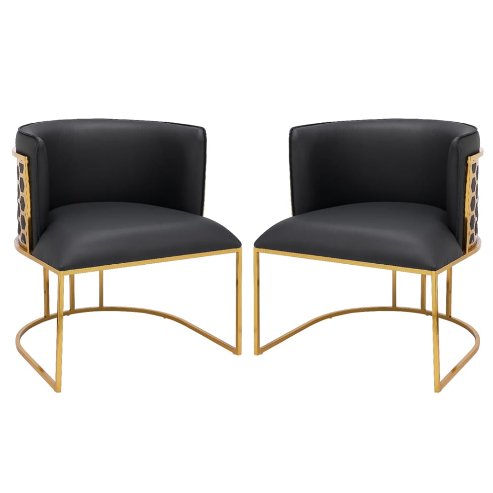 Palmer Black Faux Leather Dining Chairs With Gold Frame In Pair