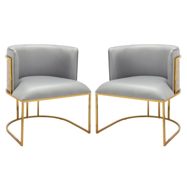 Palmer Grey Faux Leather Dining Chairs With Gold Frame In Pair | Bed Sava