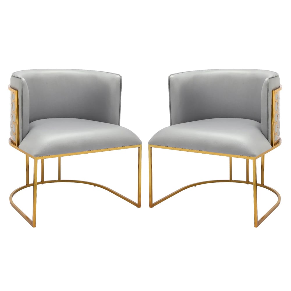 Palmer Grey Faux Leather Dining Chairs With Gold Frame In Pair