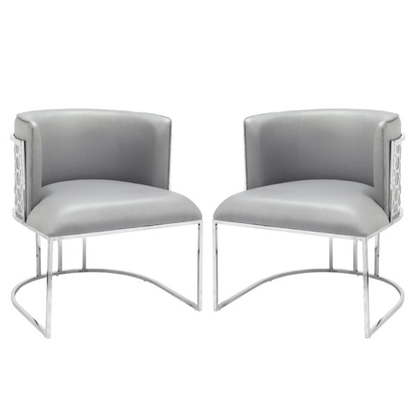 Palmer Grey Faux Leather Dining Chairs With Silver Frame In Pair | Bed Sava