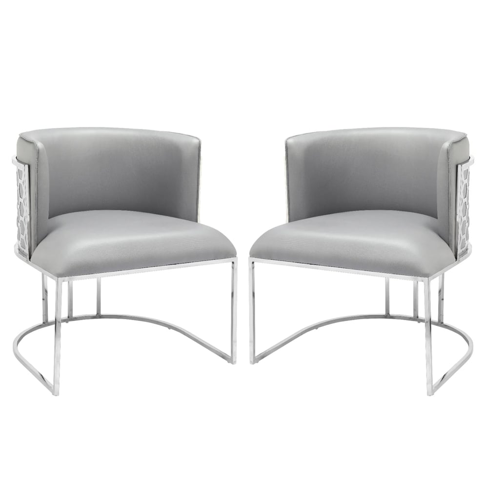 Palmer Grey Faux Leather Dining Chairs With Silver Frame In Pair