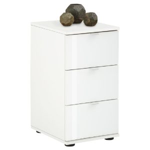 Palmer Wooden Office Pedestal With 3 Glass Drawers In White | Bed Sava