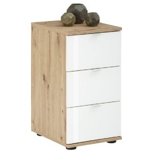 Palmer Wooden Office Pedestal With 3 White Glass Drawers In Pine | Bed Sava