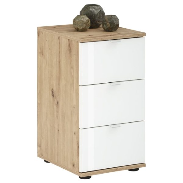 Palmer Wooden Office Pedestal With 3 White Glass Drawers In Pine | Bed Sava