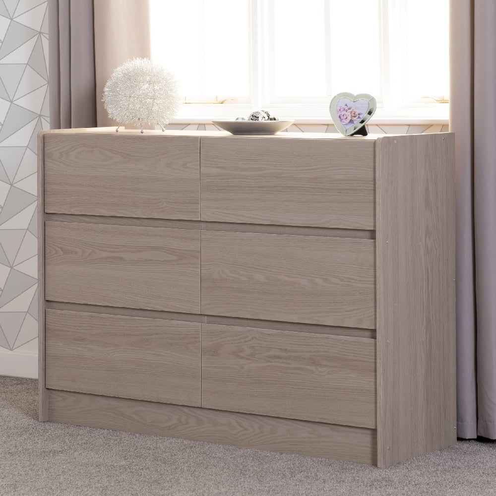 Palmyra Wooden Chest Of 6 Drawers In Smoked Ash