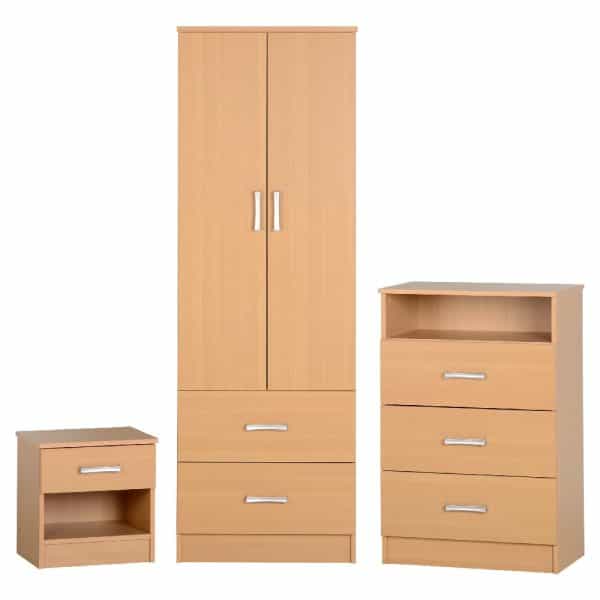 Pana Wooden Furniture Set With 2 Doors Wardrobe In Beech | Bed Sava