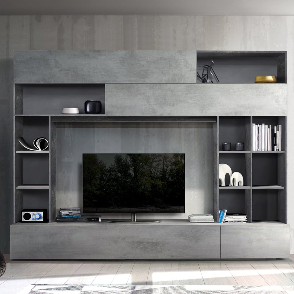 Pandora Wooden Entertainment Unit In Oxide And Cement