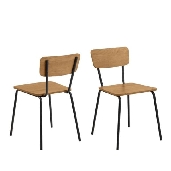 Paoli Oak Wooden Dining Chairs With Black Legs In Pair | Bed Sava