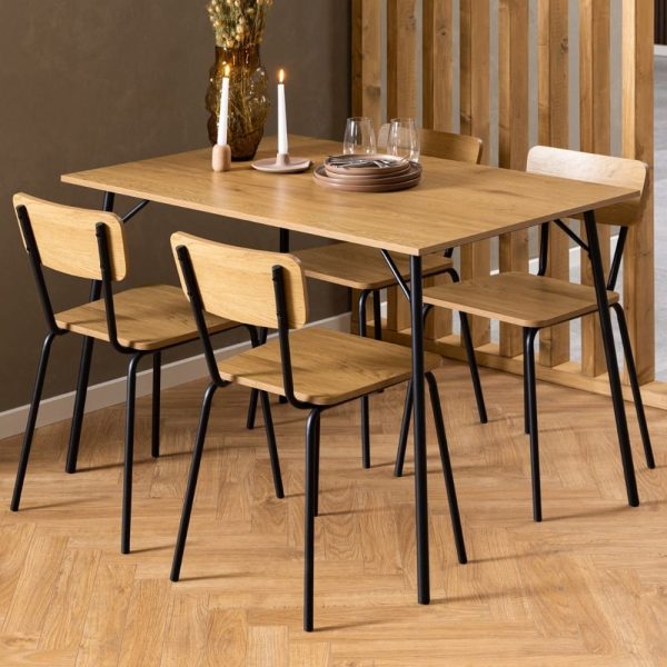 Paoli Wooden Rectangular Dining Table With 4 Chairs In Oak | Bed Sava