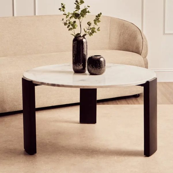 Paramus Large White Marble Top Coffee Table With Wooden Legs | Bed Sava