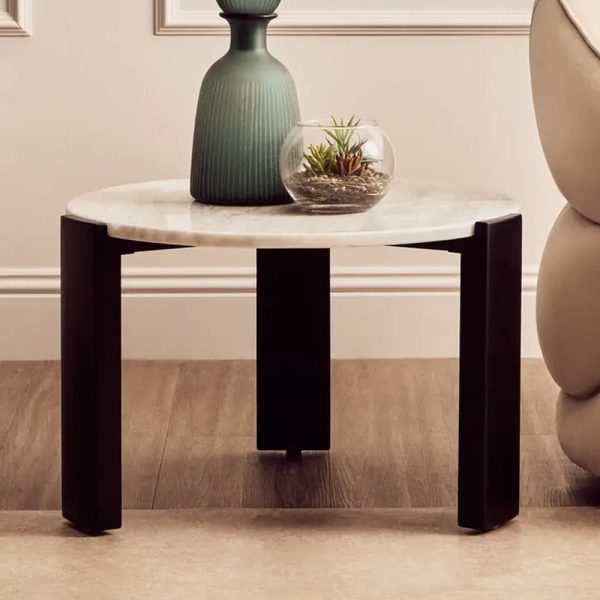 Paramus Small White Marble Top Coffee Table With Wooden Legs | Bed Sava