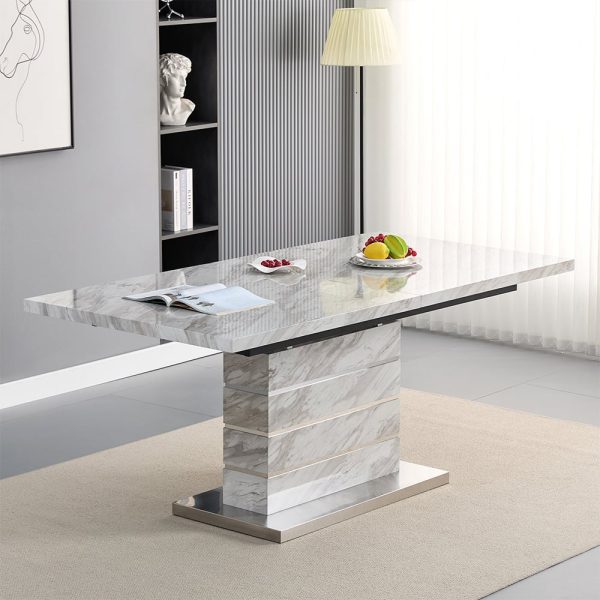 Parini Small Extending Dining Table In Magnesia Marble Effect | Bed Sava