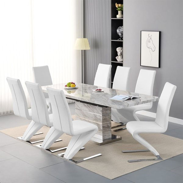 Parini Large Extending Magnesia Dining Table 8 Demi White Chairs | Bed Sava