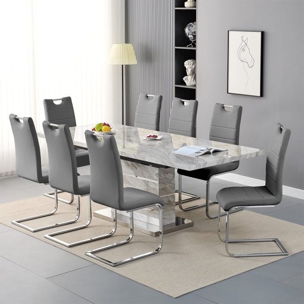 Parini Large Extending Magnesia Dining Table 8 Petra Grey Chairs | Bed Sava