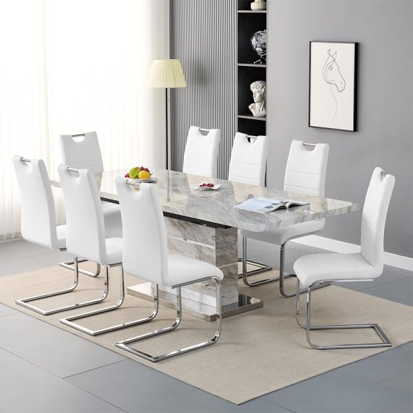 Parini Large Extending Magnesia Dining Table 8 Petra White Chairs | Bed Sava