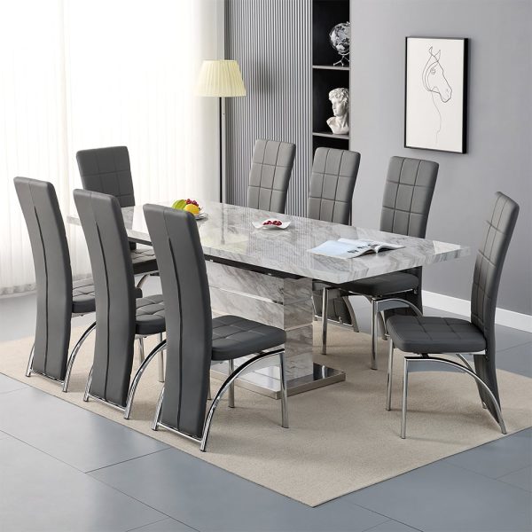 Parini Large Extending Magnesia Dining Table 8 Ravenna Grey Chairs | Bed Sava