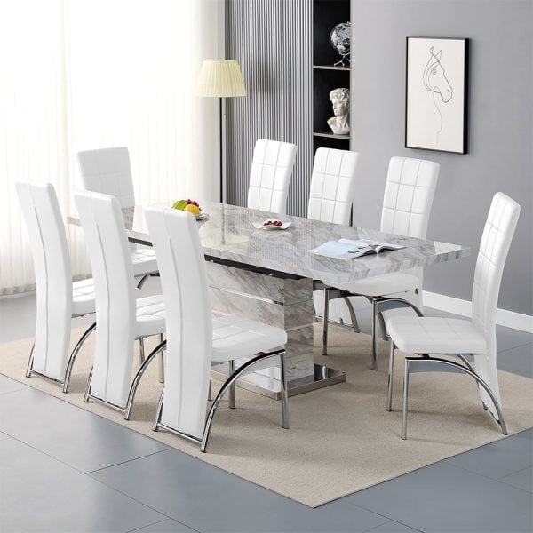 Parini Large Extending Magnesia Dining Table 8 Ravenna White Chairs | Bed Sava