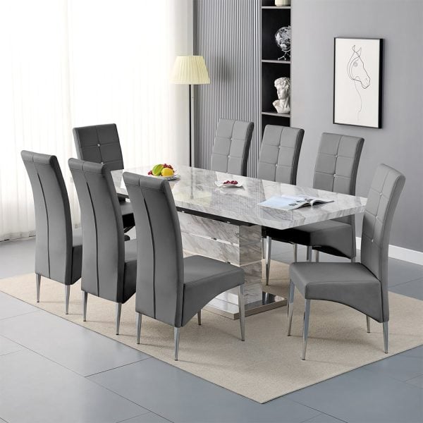 Parini Large Extending Magnesia Dining Table 8 Vesta Grey Chairs | Bed Sava