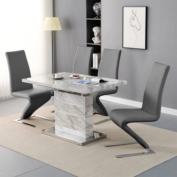Parini Small Extending Magnesia Dining Table 4 Demi Grey Chairs | Bed Sava
