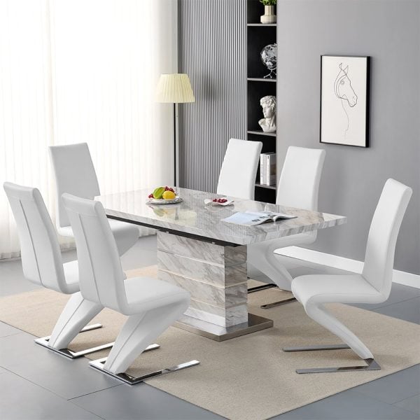 Parini Small Extending Magnesia Dining Table 6 Demi White Chairs | Bed Sava