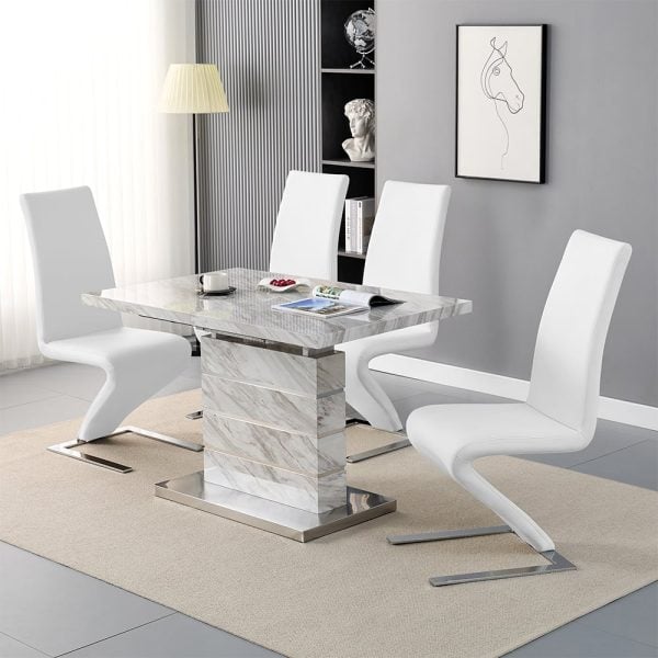 Parini Small Extending Magnesia Dining Table 4 Demi White Chairs | Bed Sava