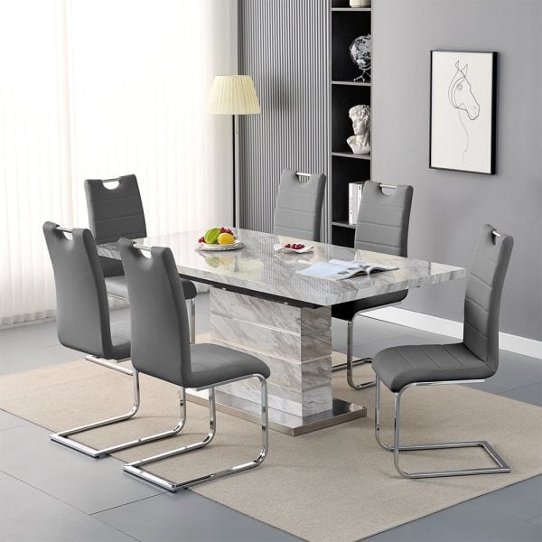 Parini Small Extending Magnesia Dining Table 6 Petra Grey Chairs | Bed Sava