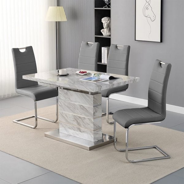 Parini Small Extending Magnesia Dining Table 4 Petra Grey Chairs | Bed Sava