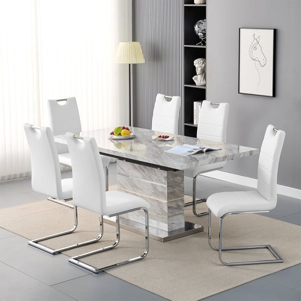 Parini Small Extending Magnesia Dining Table 6 Petra White Chairs | Bed Sava