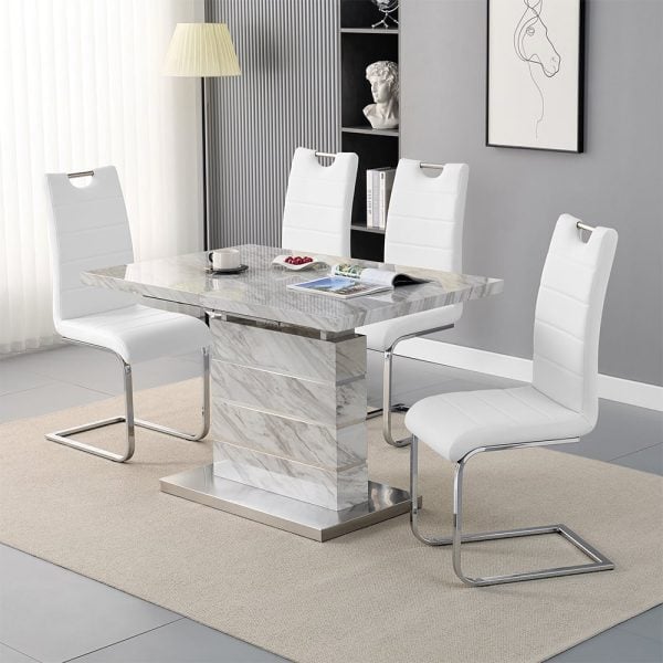 Parini Small Extending Magnesia Dining Table 4 Petra White Chairs | Bed Sava