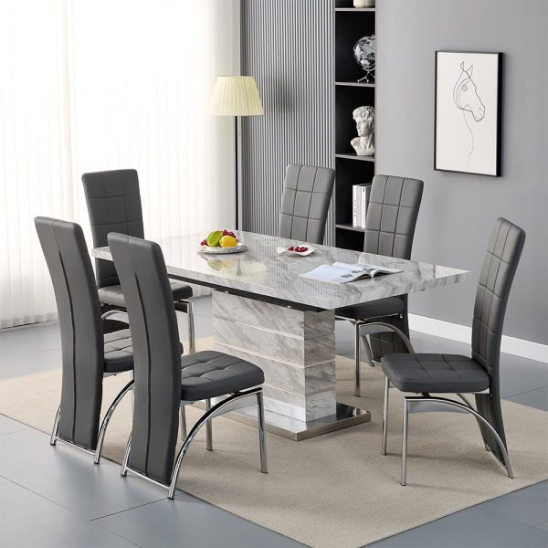 Parini Small Extending Magnesia Dining Table 6 Ravenna Grey Chairs | Bed Sava