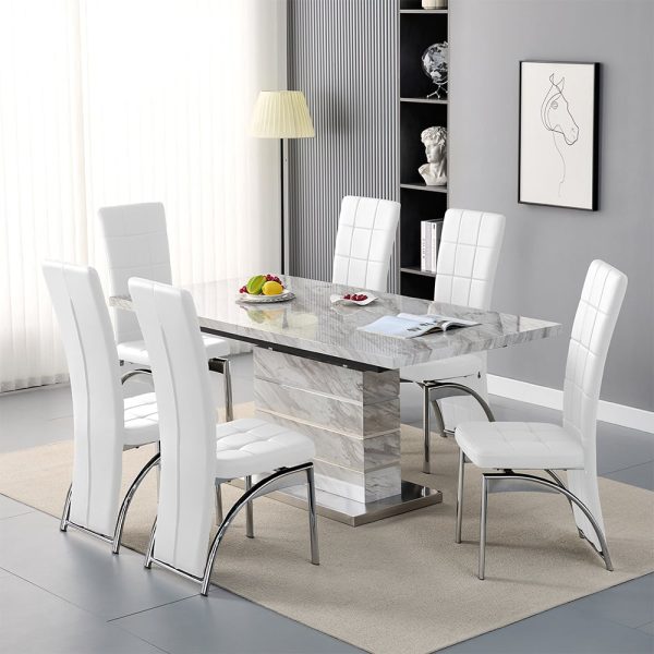 Parini Small Extending Magnesia Dining Table 6 Ravenna White Chairs | Bed Sava