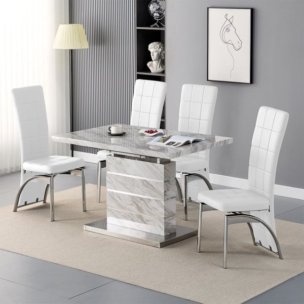 Parini Small Extending Magnesia Dining Table 4 Ravenna White Chairs | Bed Sava