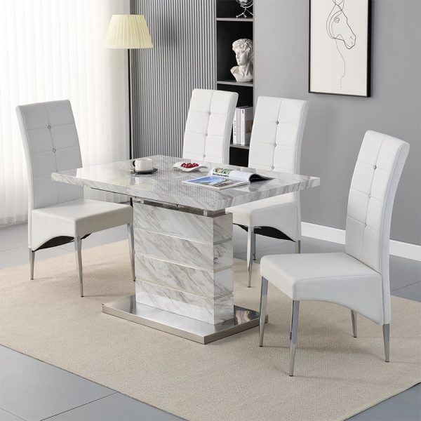 Parini Small Extending Magnesia Dining Table 4 Vesta White Chairs | Bed Sava
