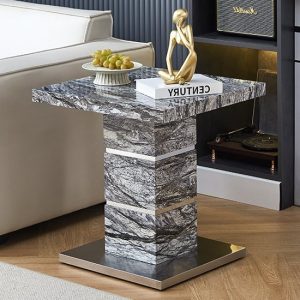 Parini High Gloss Lamp Table In Melange Marble Effect | Bed Sava
